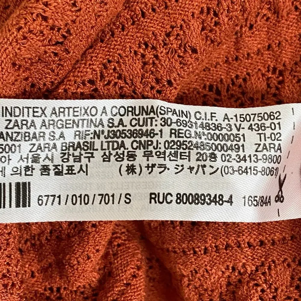 2/$30 ZARA Open Knit Crochet Sweater Small Burnt Orange Crew Long Sleeve #6453 - Picture 10 of 13